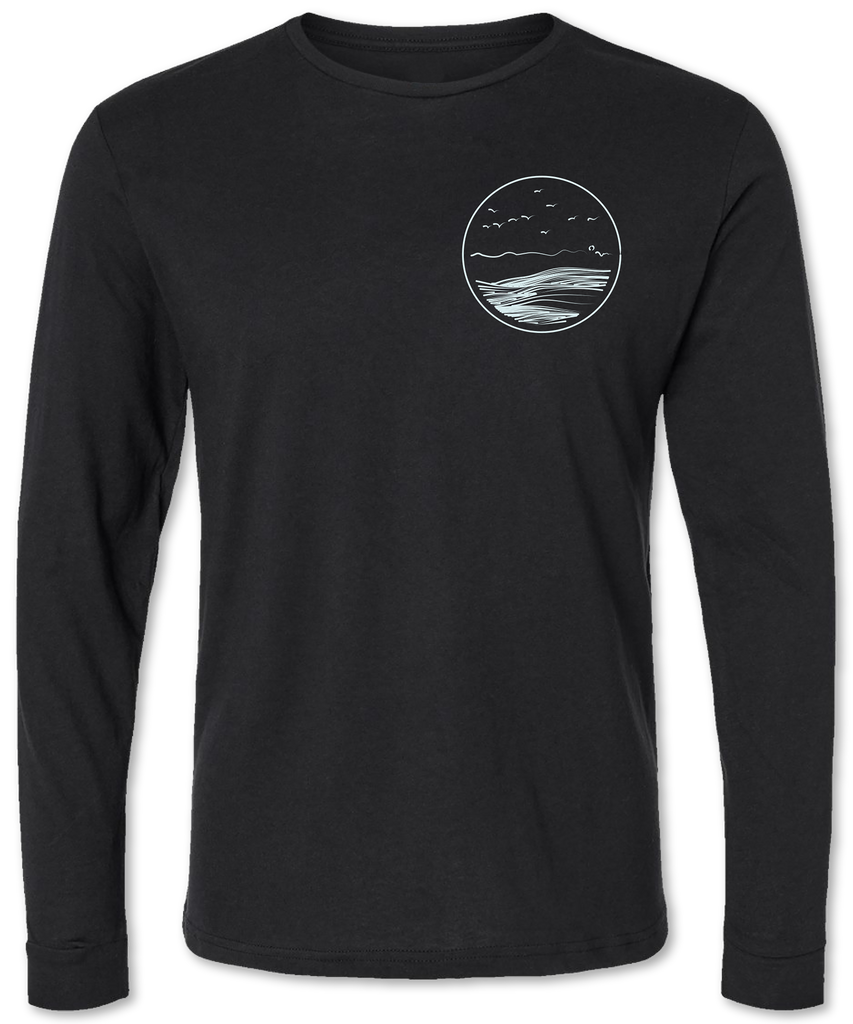 Hand drawn wave on a premium long sleeve tee shirt