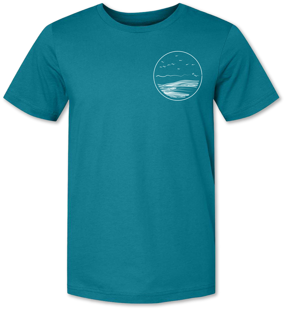 Hand drawn ocean on a premium men’s tee shirt