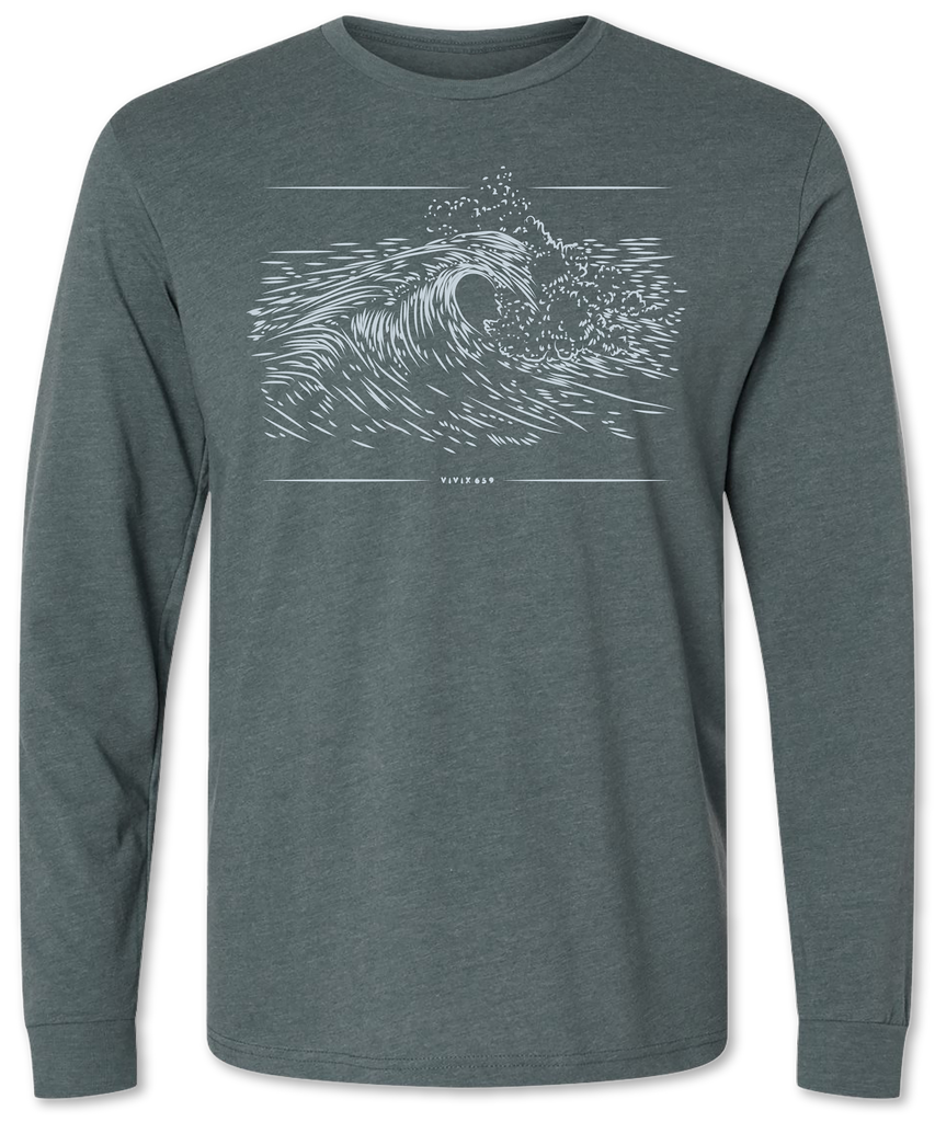 Hand drawn wave on a premium long sleeve tee shirt