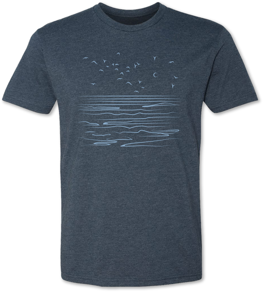 Hand drawn ocean shore on a premium unisex tee shirt