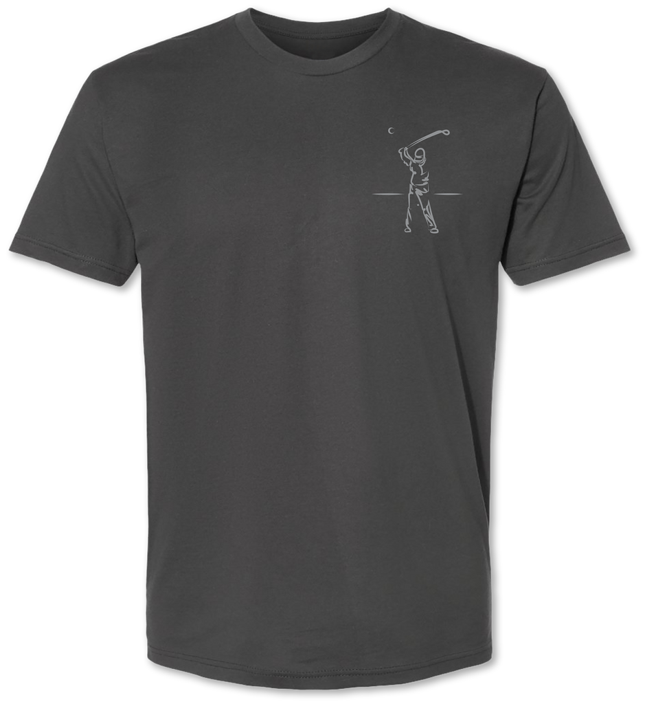 Unique golf tee shirt with a golfer hand drawn on it