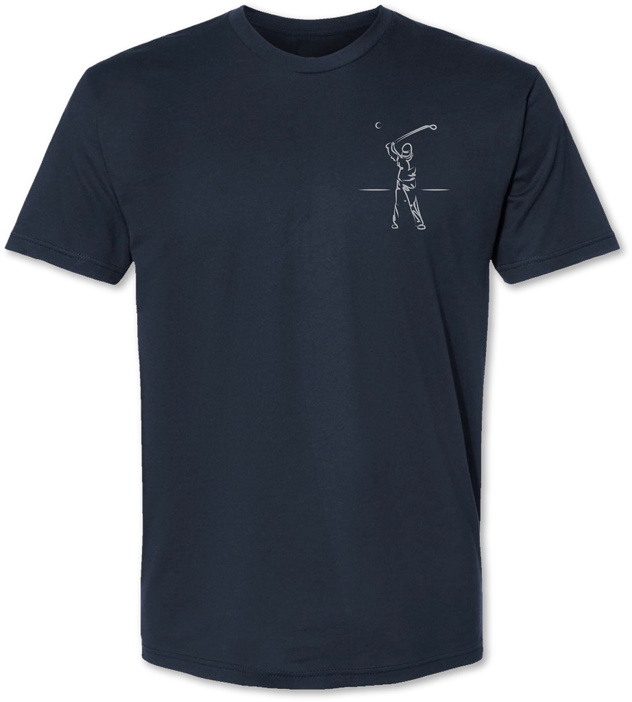 Small hand drawn golfer on a quality tee shirt