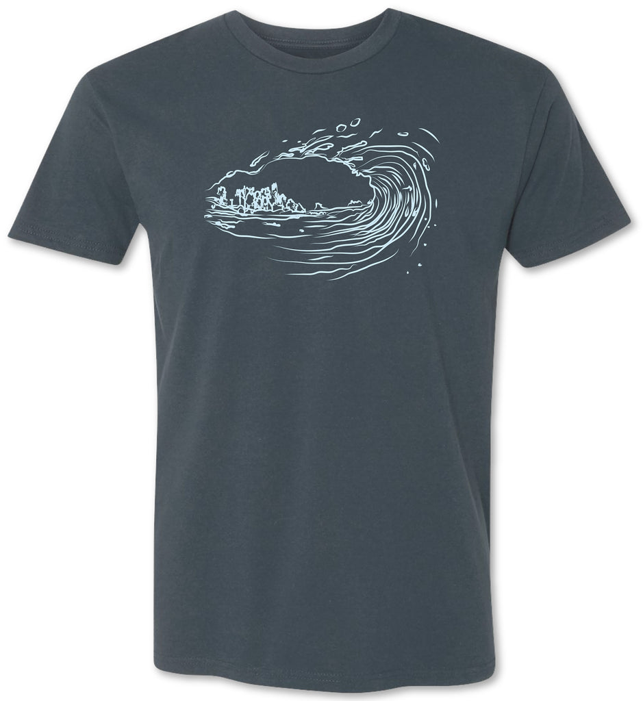 Cool view of a hand drawn wave on a premium men's tee shirt