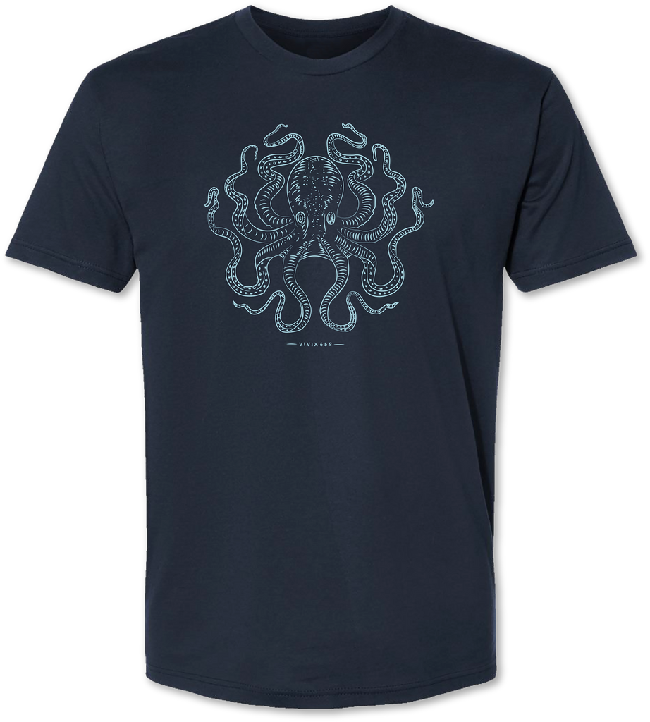 Unique hand drawn octopus on a men’s tee shirt
