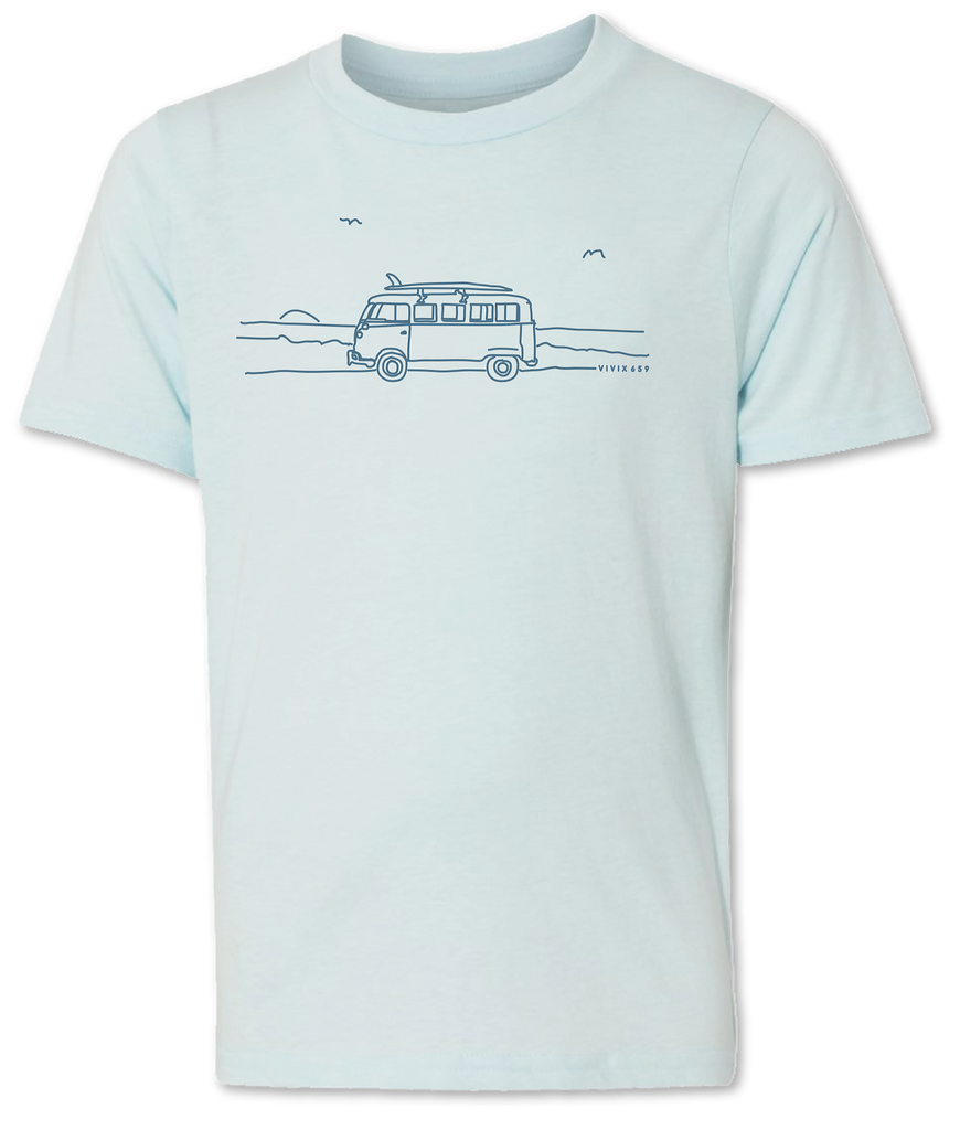 Artistic rendition of a VW Bus on a child’s tee shirt