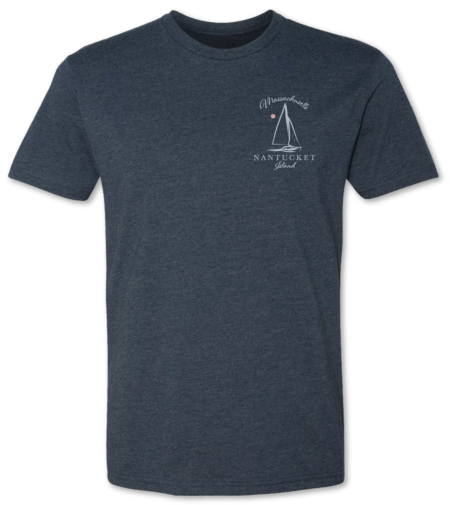 Massachusetts coast inspired tee shirt with a hand drawn sail boat