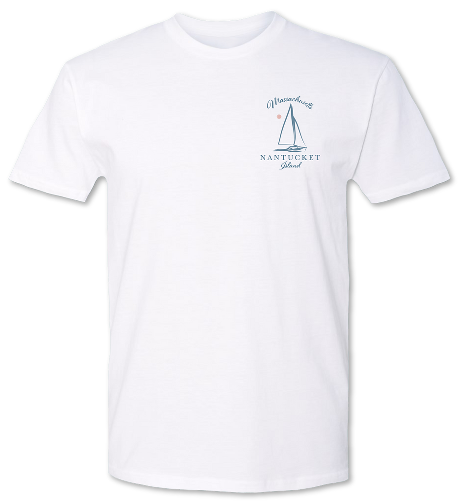 Nantucket inspired hand drawn sail boat on a premium tee shirt 