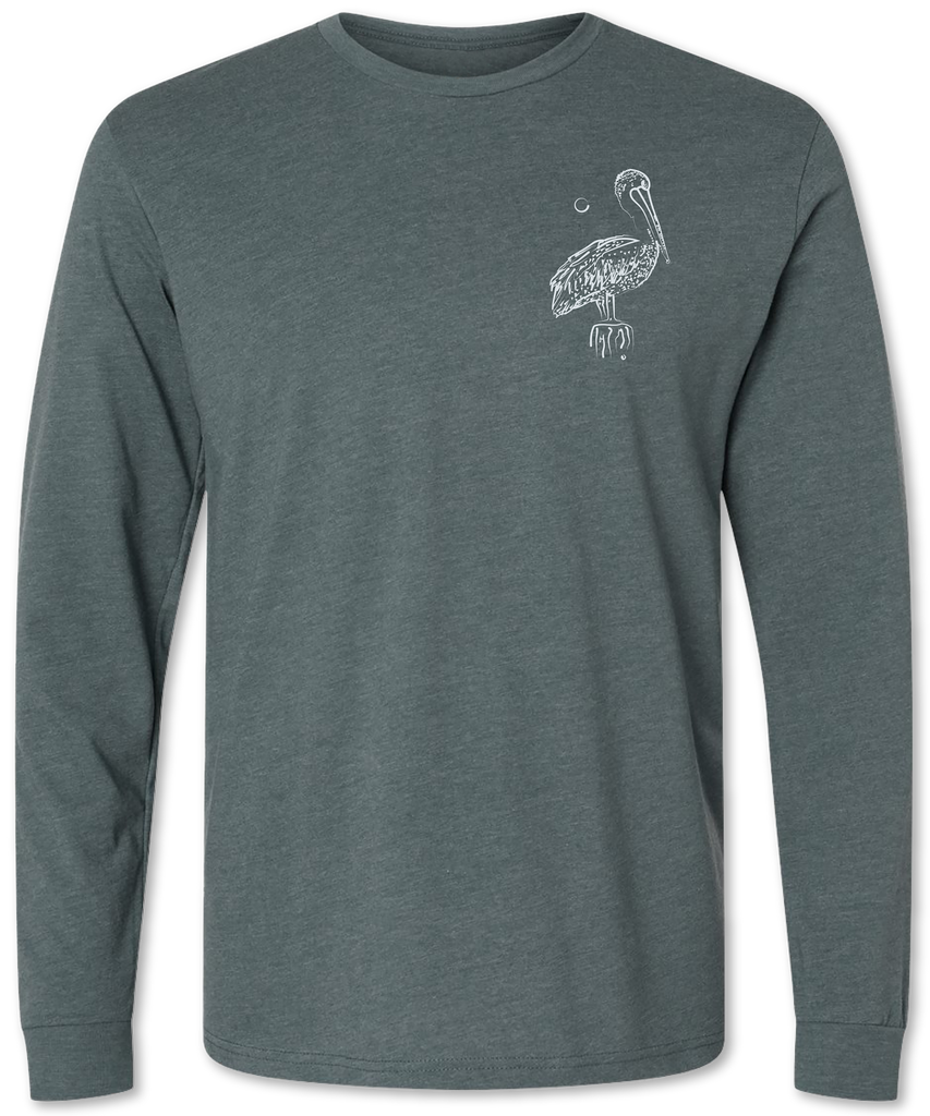 Unique pelican on a quality long sleeve tee shirt