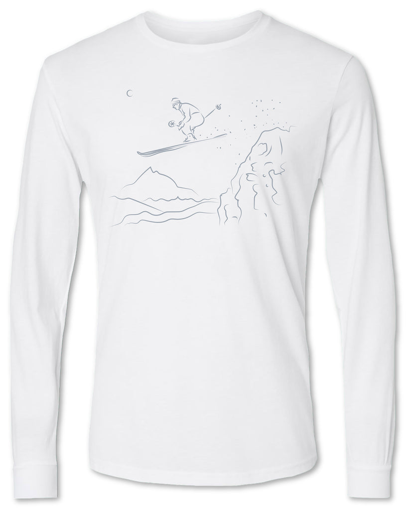 Skier on the mountains on a long sleeve tee shirt