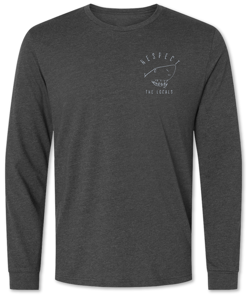 Respect the Locals hand drawn shark on a quality long sleeve tee shirt