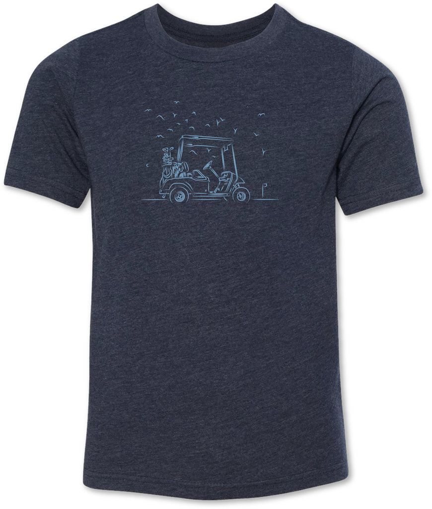 Fun and cute rendition of a golf cart on a kid’s tee shirt