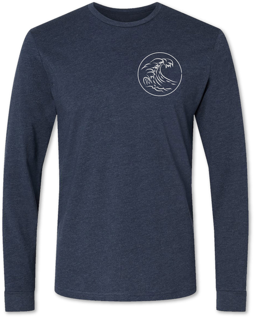 Ocean wave chest design on a premium unisex long sleeve tee shirt