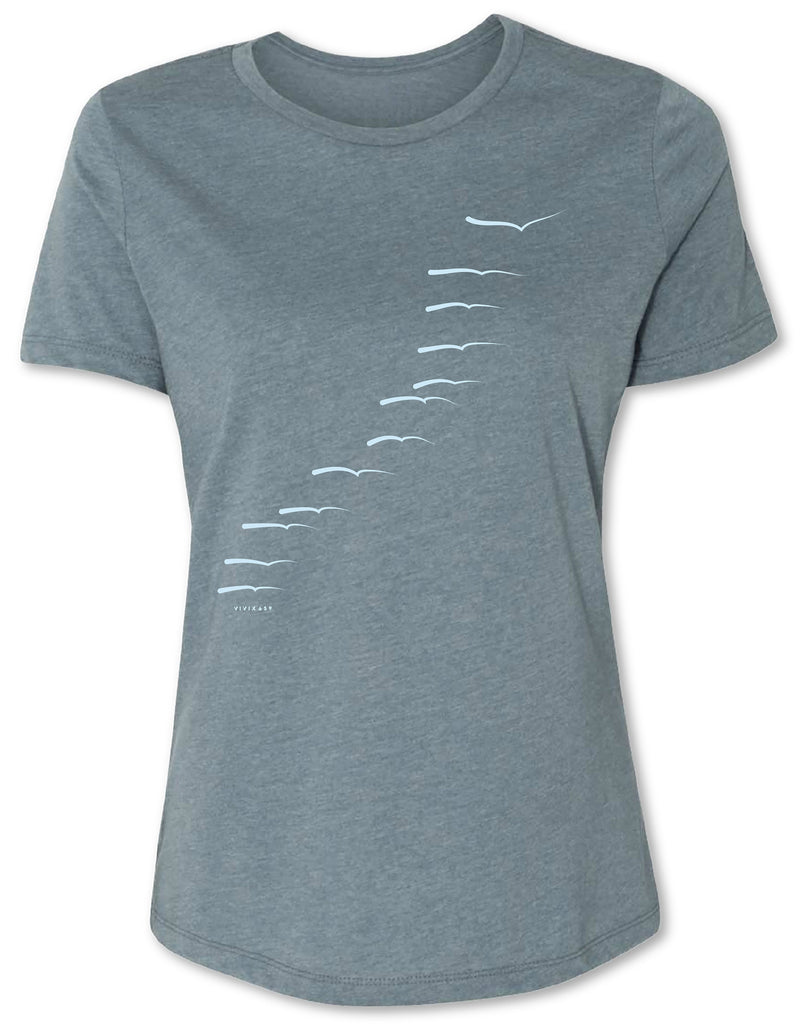 Unique drawn birds on a super soft female tee shirt