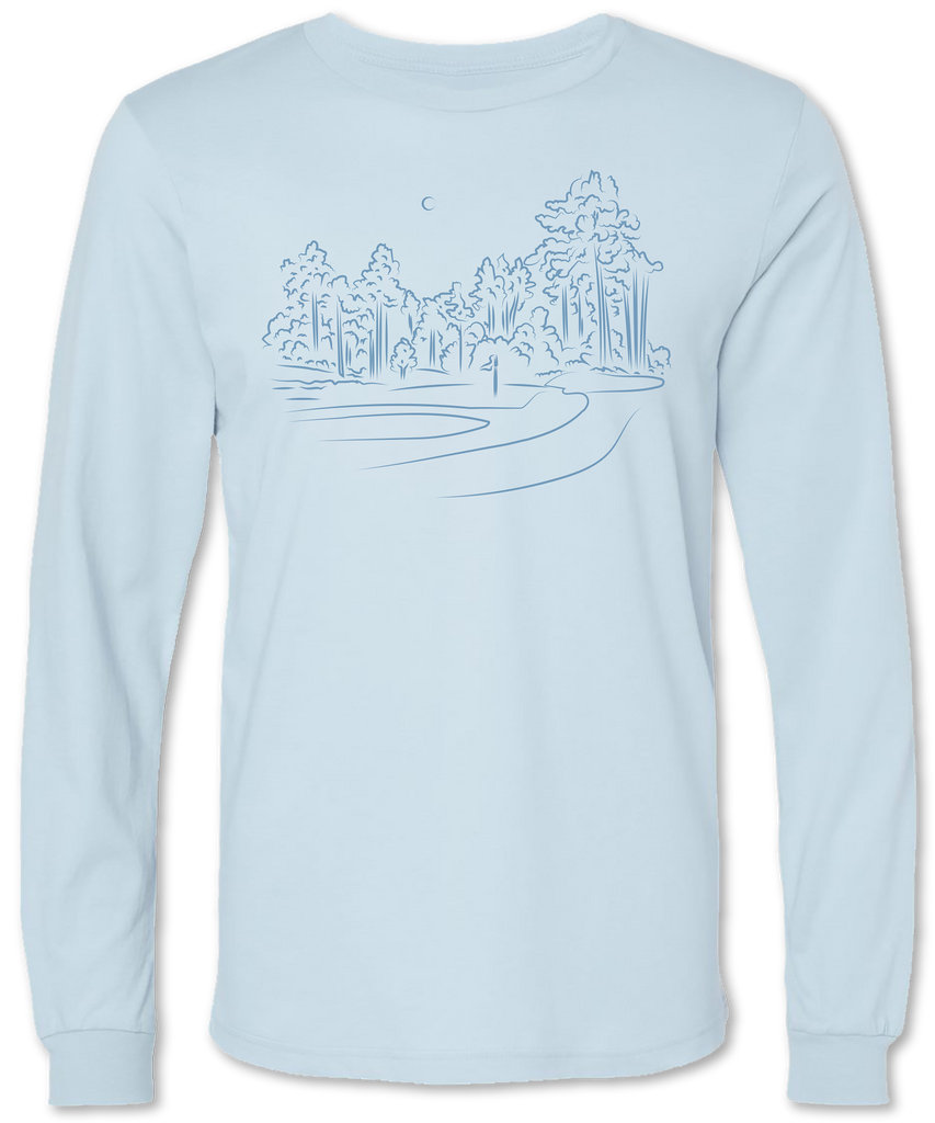 Hand drawn golf course on premium men’s long sleeve tee shirt